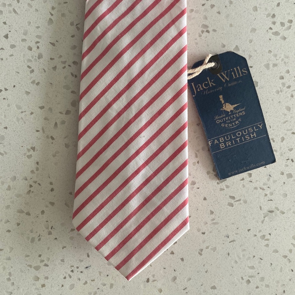 Jack Willis Skinny Tie- White with Pink stripes- NWT!!!